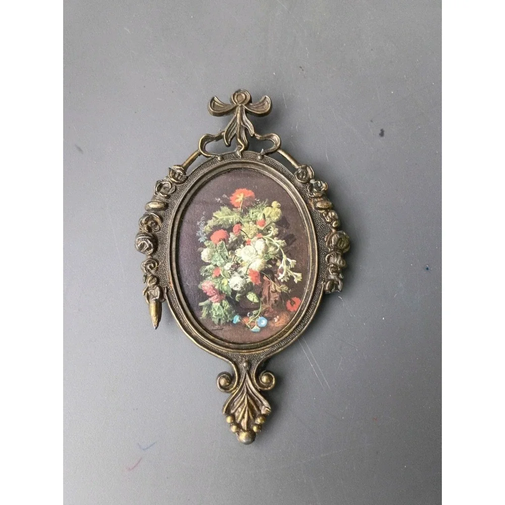 Oval Brass Ornate Frame- Floral Picture -Italy 6.5